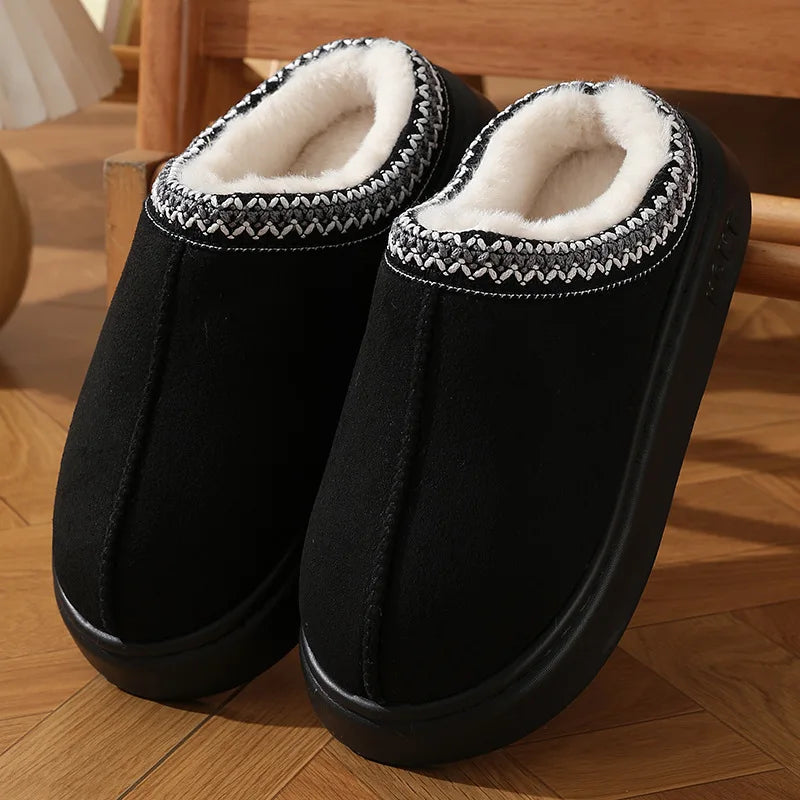 2026 New Fashion Fluffy Platform Slippers for men Winter Plush Warm Cotton Non Slip Home Slippers Unisex Comfort