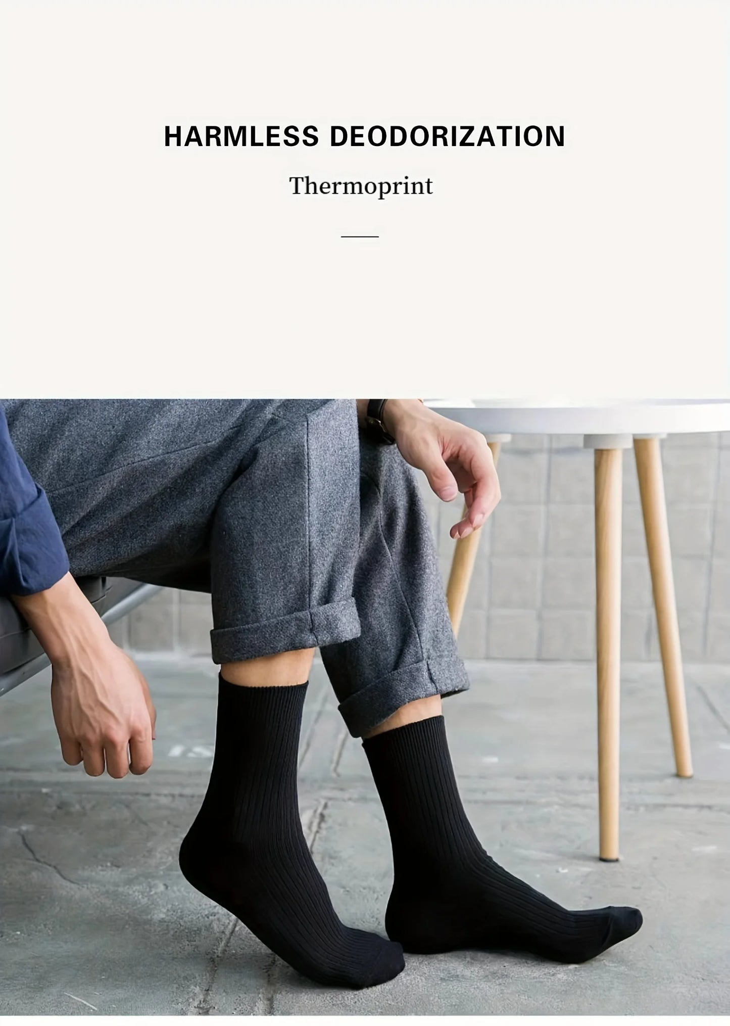 6 Pairs of Men's Pure Color Vertical Pattern Mid-Calf Socks, Versatile Black Socks for Business All Seasons, Breathable