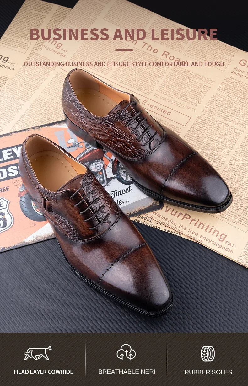 Men's Genuine Leather Oxford Shoes High Quality Italian Design for Business Lace Up Formal Office Casual Dress Weddings Pointed