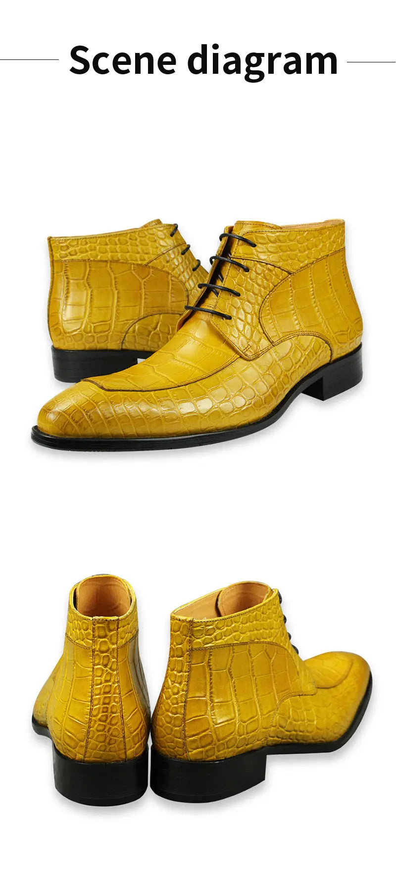 Genuine cow leather with crocodile skin printing lace up shoes Style Solid Boots Sneakers Men's Black yellow oversize Big Size48