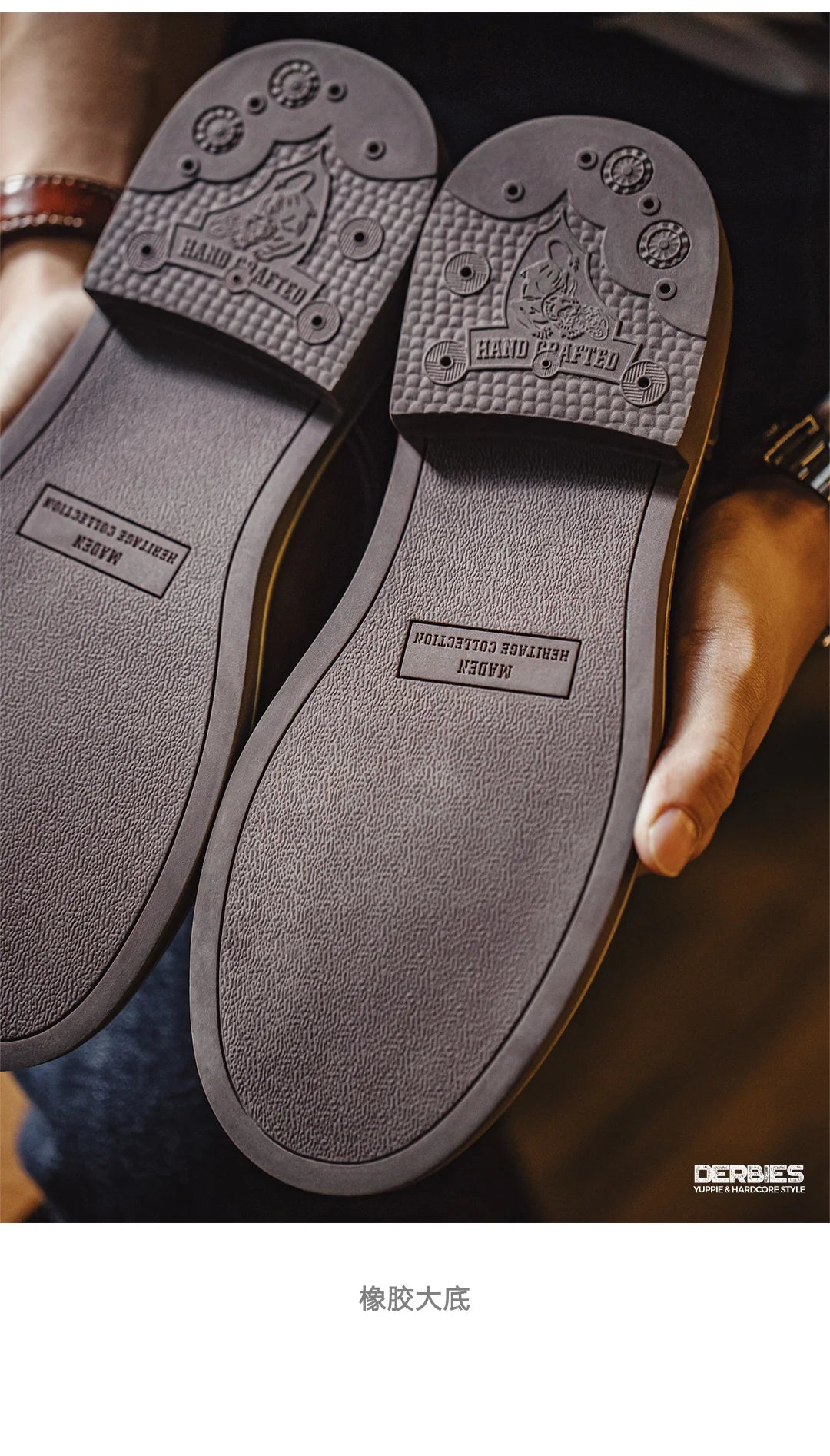 Maden Men's Vintage Split Leather Dress Shoes Classic Low-top Work Boots Round-toed Shoes for Spring Fall Smart Casual Shoes