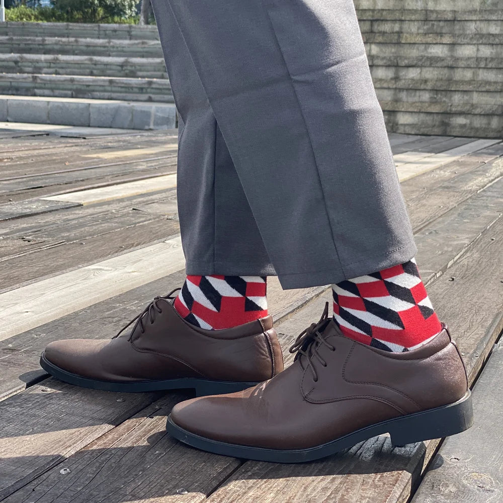 5 Pairs Men's Color Dress Casual Fashion Happy Socks Combed Cotton Autumn Winter Plus Size Socks Men Gifts