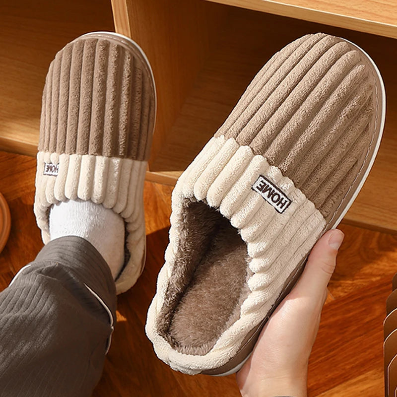 Winter Warm Fur Slippers for Men Women Couples House Non Slip Soft Shoes Comfort Flat Heel Home Indoor Bedroom Plush Slippers