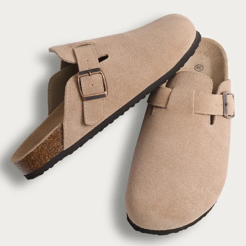 Comwarm Fashion Men's Suede Mules Slippers New Women Clogs Cork Insole Sandals With Arch Support Outdoor Beach Slides Home Shoes