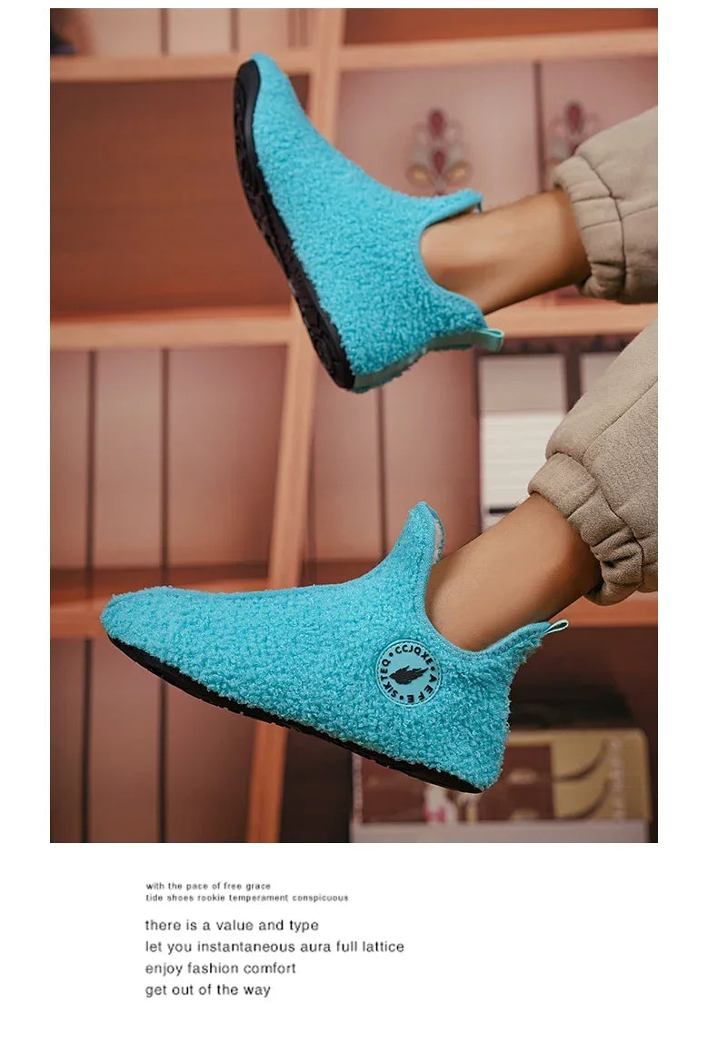 YRZL Winter Slippers Men Couple Slippers Non-slip Warm Women and Men Slipper Indoor Soft Shoes Comfortable Flat Home Cotton Shoe