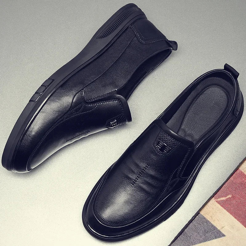 Casual Men's Leather Shoes Anti-slip Wear-resistant Business Style Spring New Arrival Comfortable Polyurethane Upper PVC Outsole
