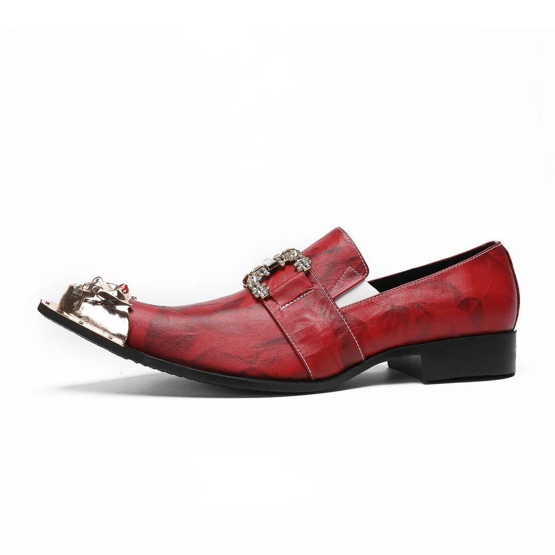 Men's Genuine Leather Fashion Graffiti Designer Flats Metal Pointed Toe Party Dressing Shoes plus Size