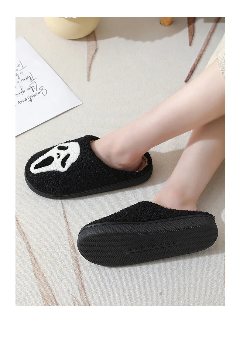 Men's Classy New Halloween Skull Cartoon Warm Winter Cotton Slippers for Men and Women Couples Home Indoor Cotton Slippers for Men