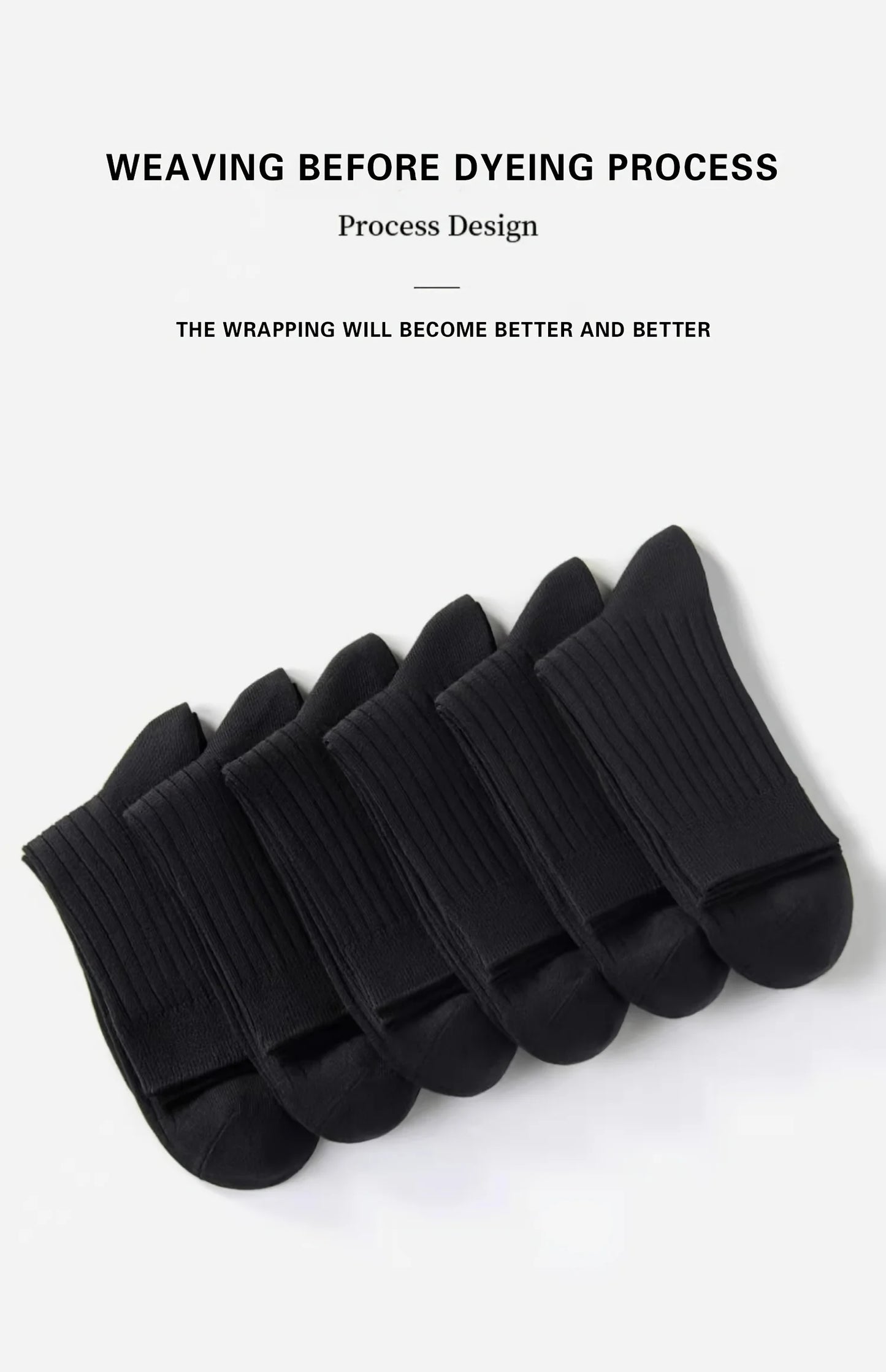 6 Pairs of Men's Pure Color Vertical Pattern Mid-Calf Socks, Versatile Black Socks for Business All Seasons, Breathable