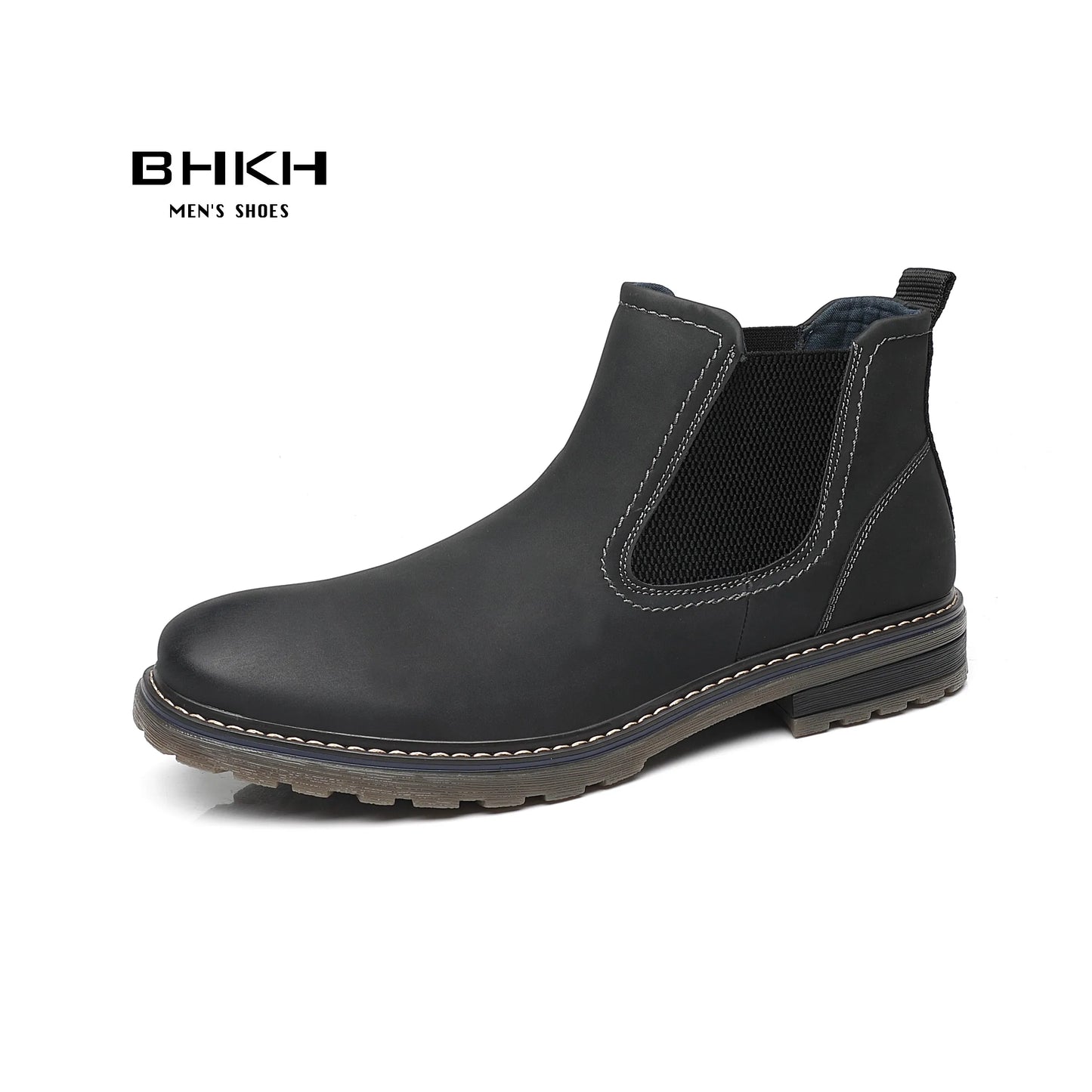 BHKH 2025 Men Chelsea Boots New Winter Men Boots  Soft Leather Elastic Strap Ankle Boots Smart Formal Business Casual Man Shoes
