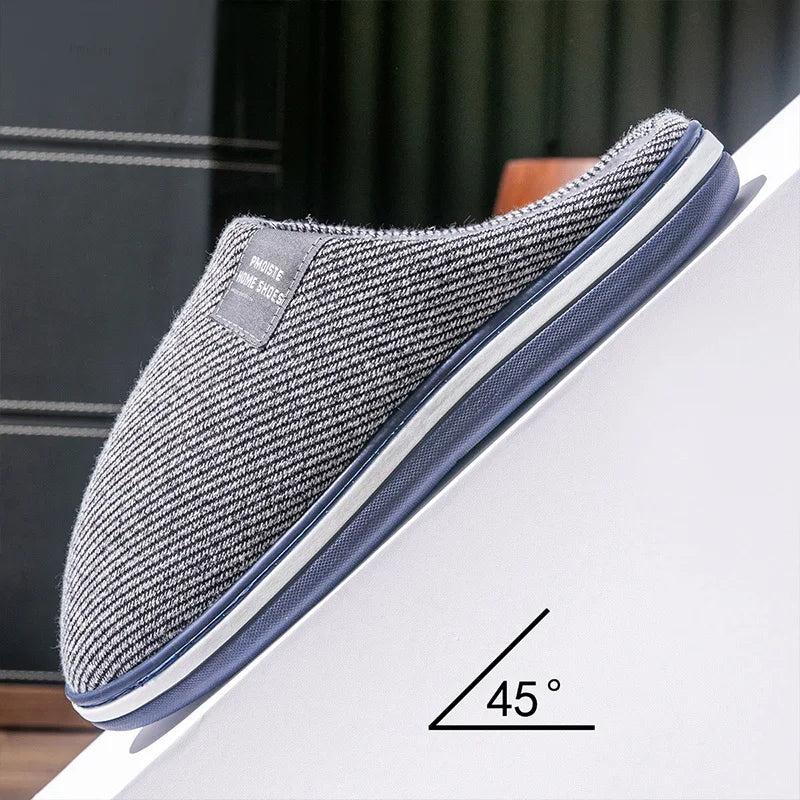 House Slippers For Man Knitted Memory Foam Winter Warm Cotton Slippers Male Soft Non-slip Household Indoor Shoes Large Size