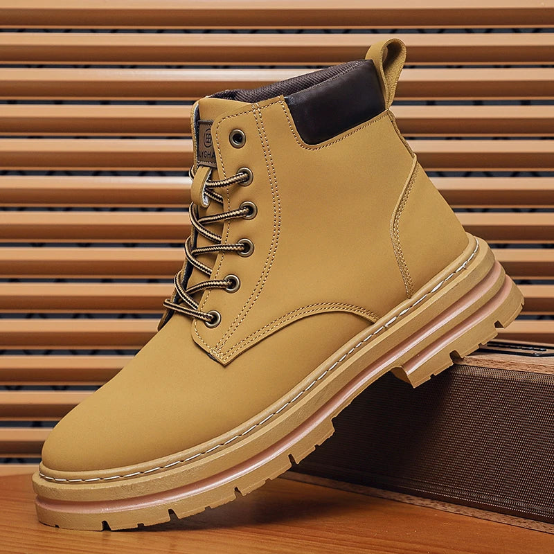 Men Leather Shoes High Top Boots Fashion Motorcycle Ankle Boots Men Winter Boots Man Shoes Lace-Up Botas Hombre Spring Hot Sale