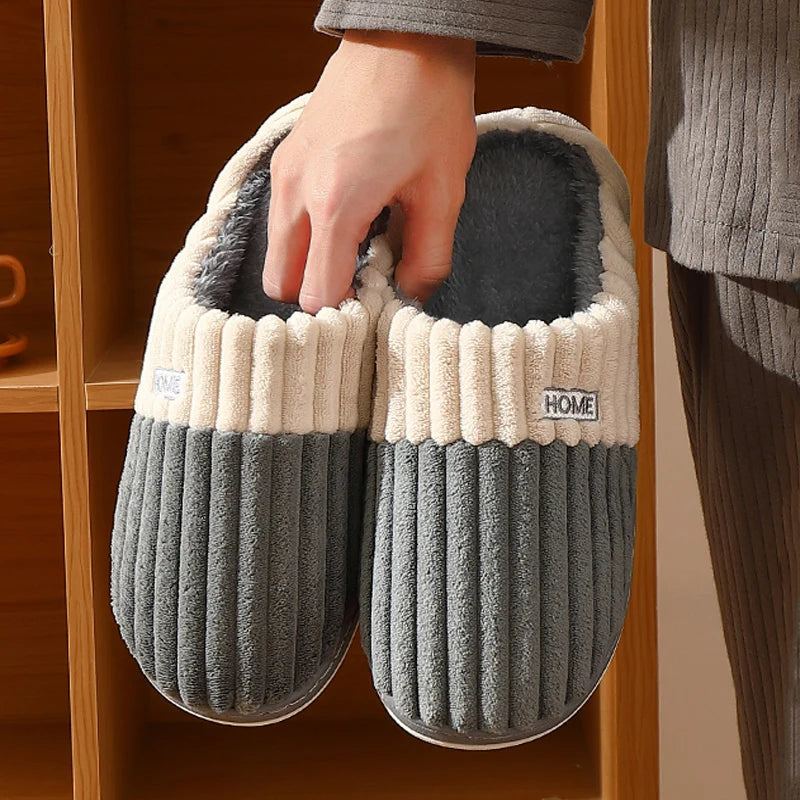 Winter Warm Fur Slippers for Men Women Couples House Non Slip Soft Shoes Comfort Flat Heel Home Indoor Bedroom Plush Slippers