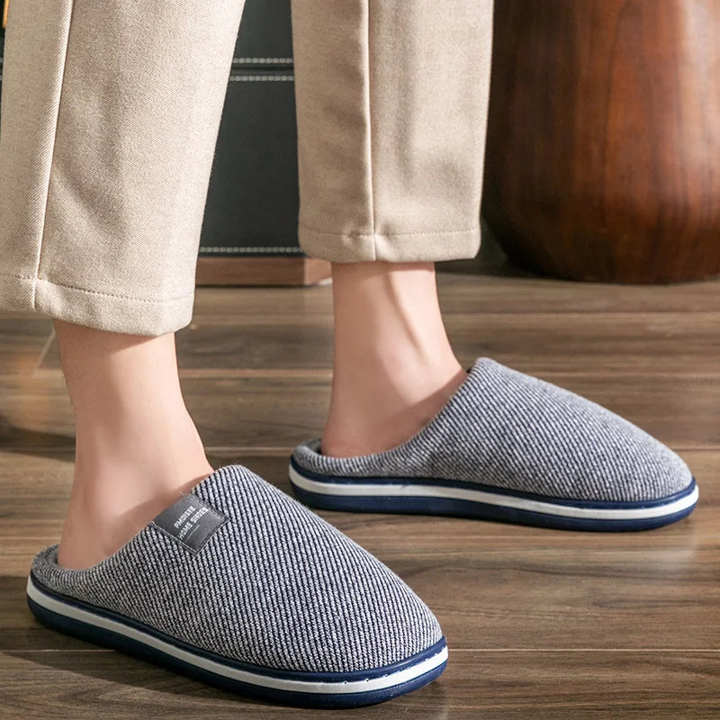House Slippers For Man Knitted Memory Foam Winter Warm Cotton Slippers Male Soft Non-slip Household Indoor Shoes Large Size