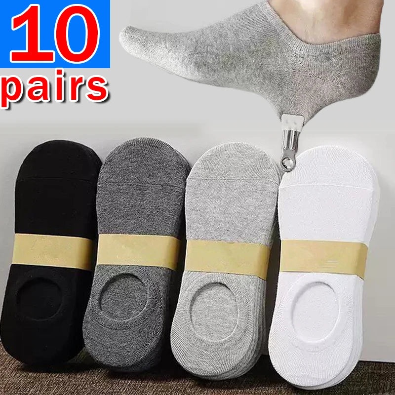 2/10pairs Men's Low Cut Socks Breathable Black White Business Boat Sox Sports Non-slip Ankle Boat Male Invisible Short Socks