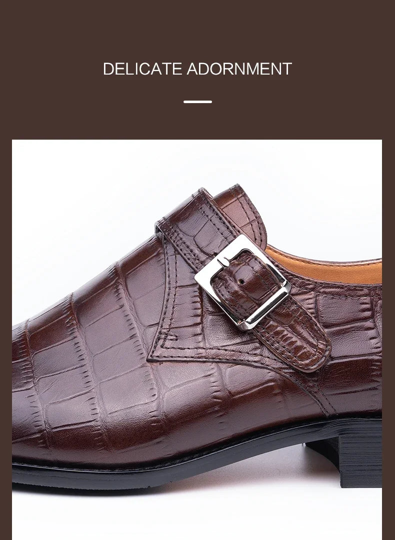 Elegant Men's Stylish Monk Strap Shoes Comfortable Genuine Leather Daily Wear Business Casual Buckle Luxury Dress High Quality