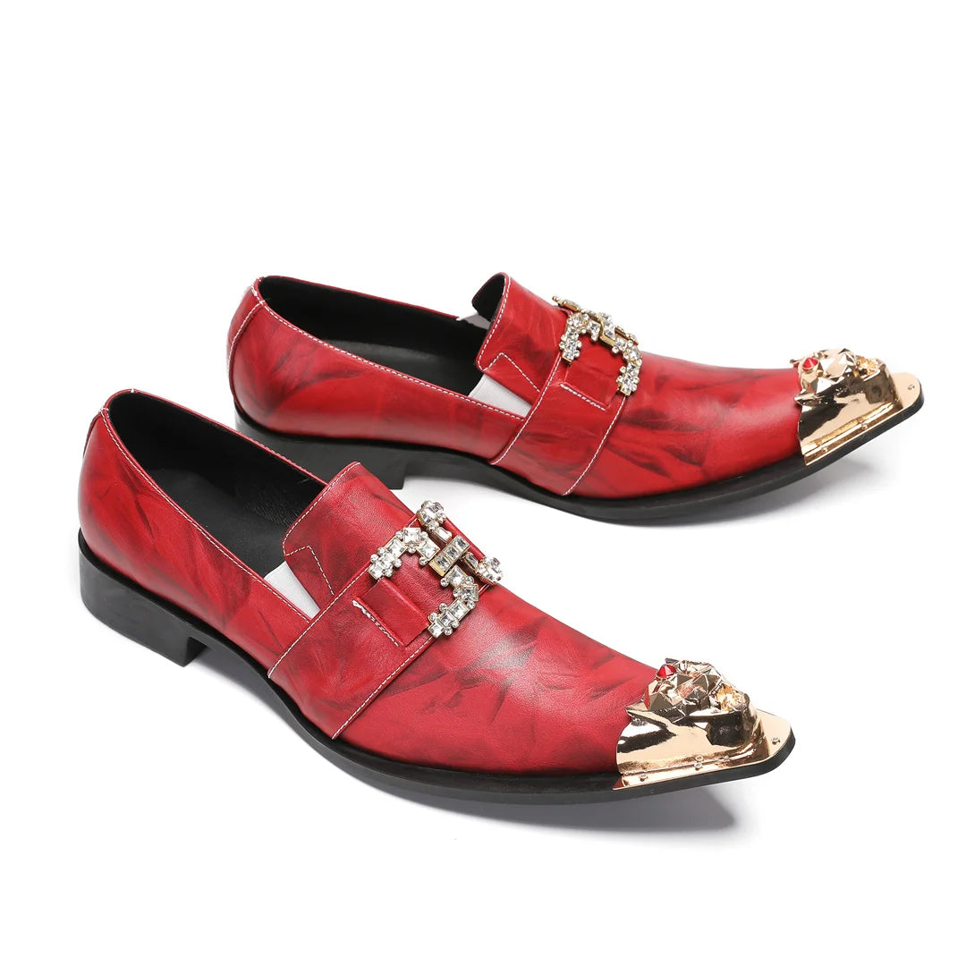 Men's Genuine Leather Fashion Graffiti Designer Flats Metal Pointed Toe Party Dressing Shoes plus Size