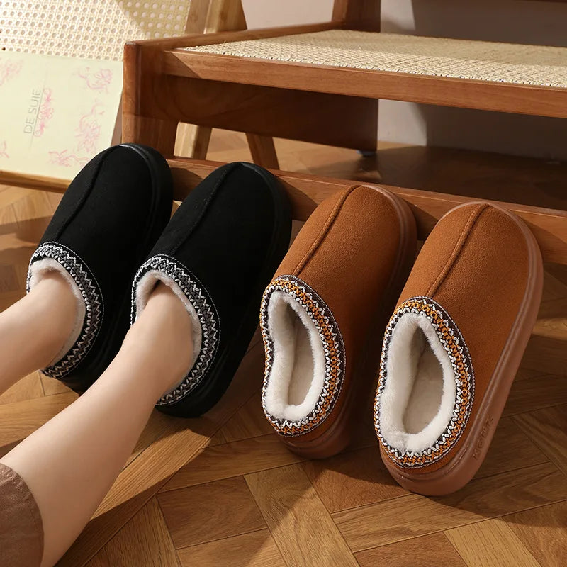 2026 New Fashion Fluffy Platform Slippers for men Winter Plush Warm Cotton Non Slip Home Slippers Unisex Comfort