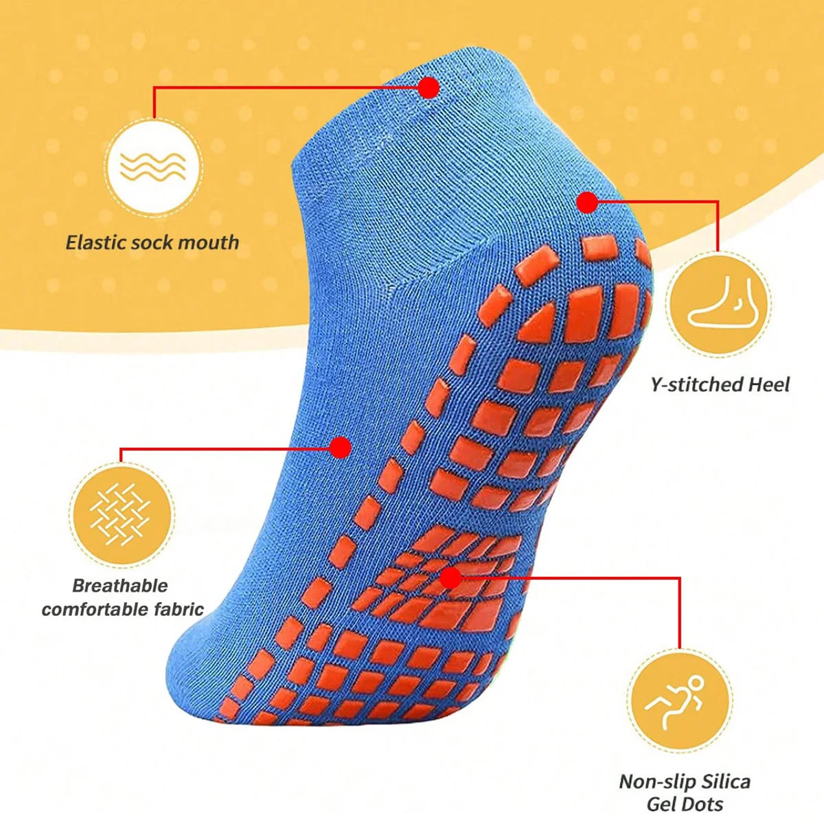 1/4 Pairs Unisex Silicone Non Slip Grip Trampoline Socks For Women's and Men's Hospital Yoga Pilates Indoor Sports