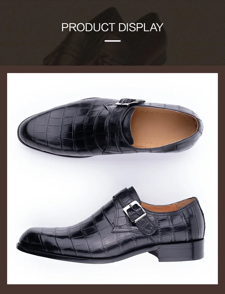 Elegant Men's Stylish Monk Strap Shoes Comfortable Genuine Leather Daily Wear Business Casual Buckle Luxury Dress High Quality