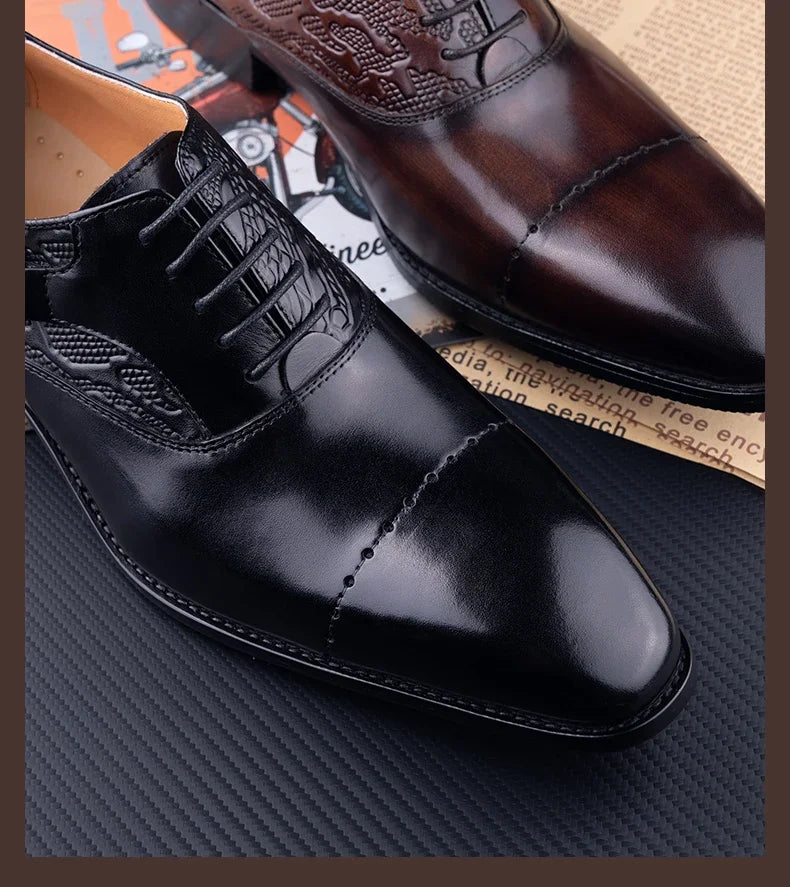 Men's Genuine Leather Oxford Shoes High Quality Italian Design for Business Lace Up Formal Office Casual Dress Weddings Pointed