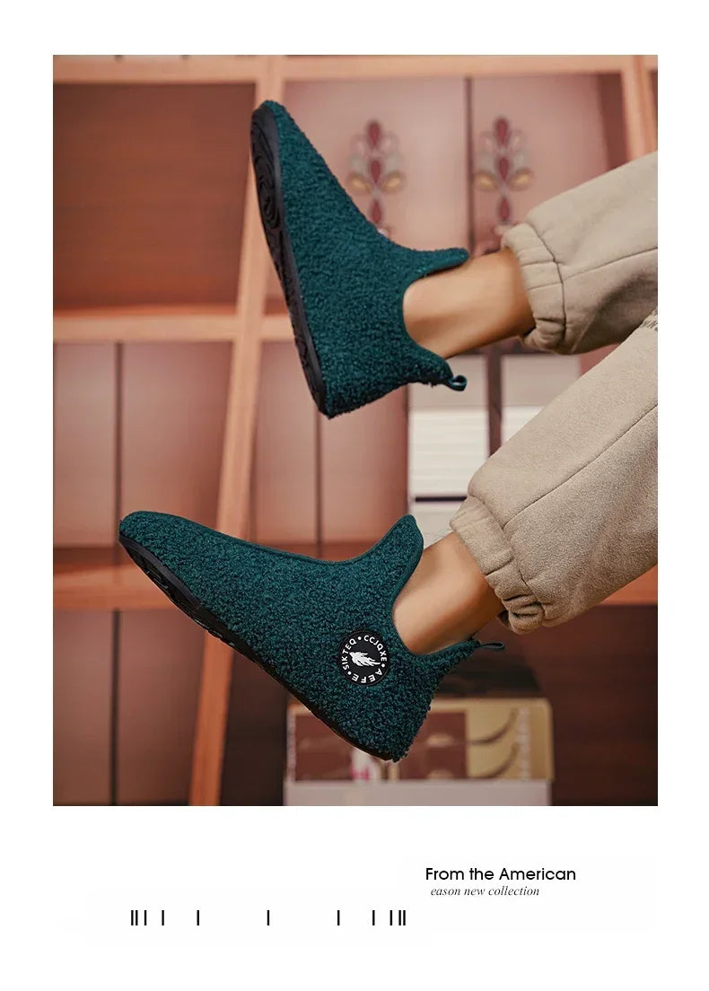 YRZL Winter Slippers Men Couple Slippers Non-slip Warm Women and Men Slipper Indoor Soft Shoes Comfortable Flat Home Cotton Shoe