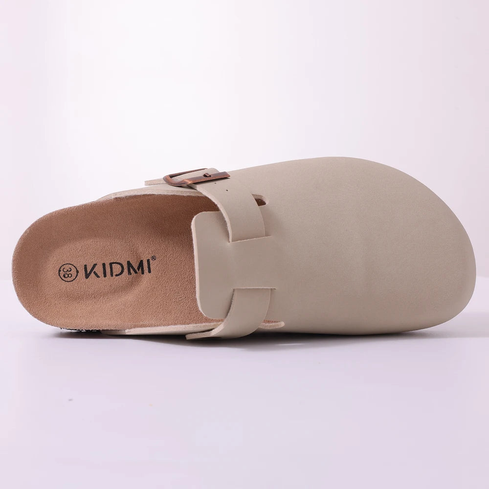 Comwarm Fashion Men's Suede Mules Slippers New Women Clogs Cork Insole Sandals With Arch Support Outdoor Beach Slides Home Shoes