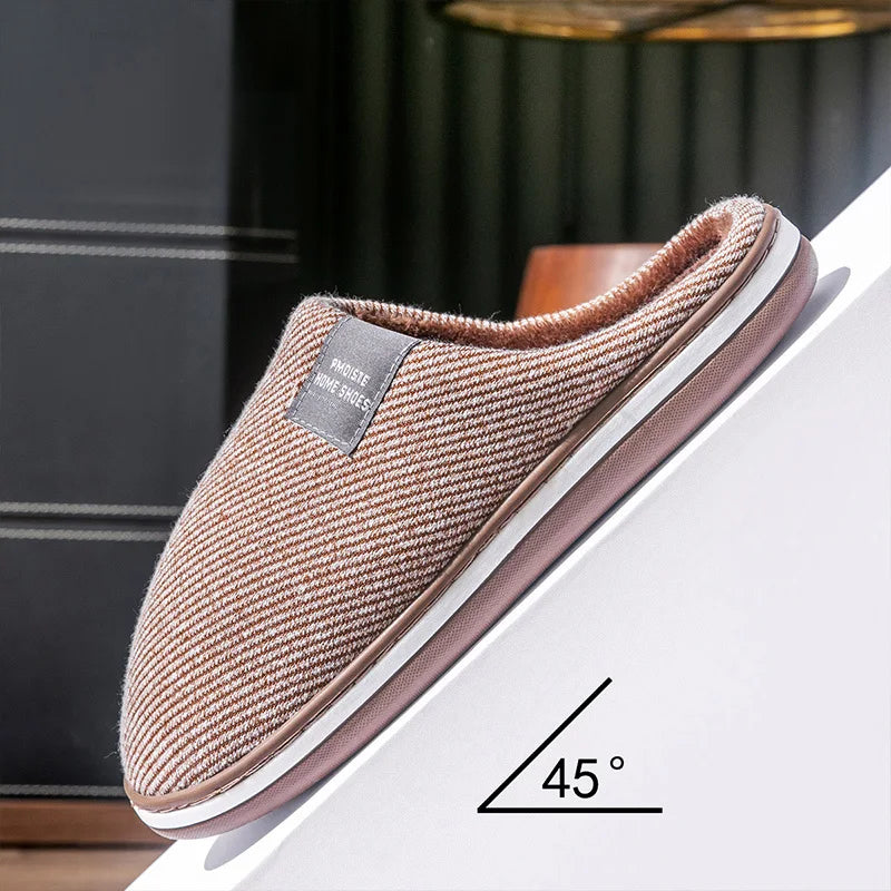 House Slippers For Man Knitted Memory Foam Winter Warm Cotton Slippers Male Soft Non-slip Household Indoor Shoes Large Size