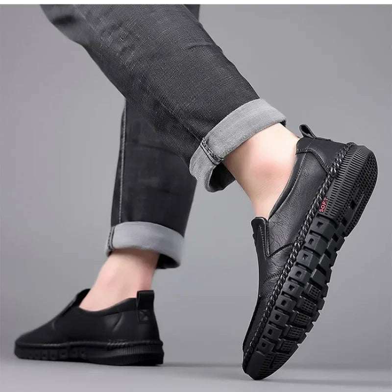 Men's Hand Stitched Genuine Leather Slip On Shoes Business Formal Occasion Wedding Party Footwear Leisure Official Board-Shoes