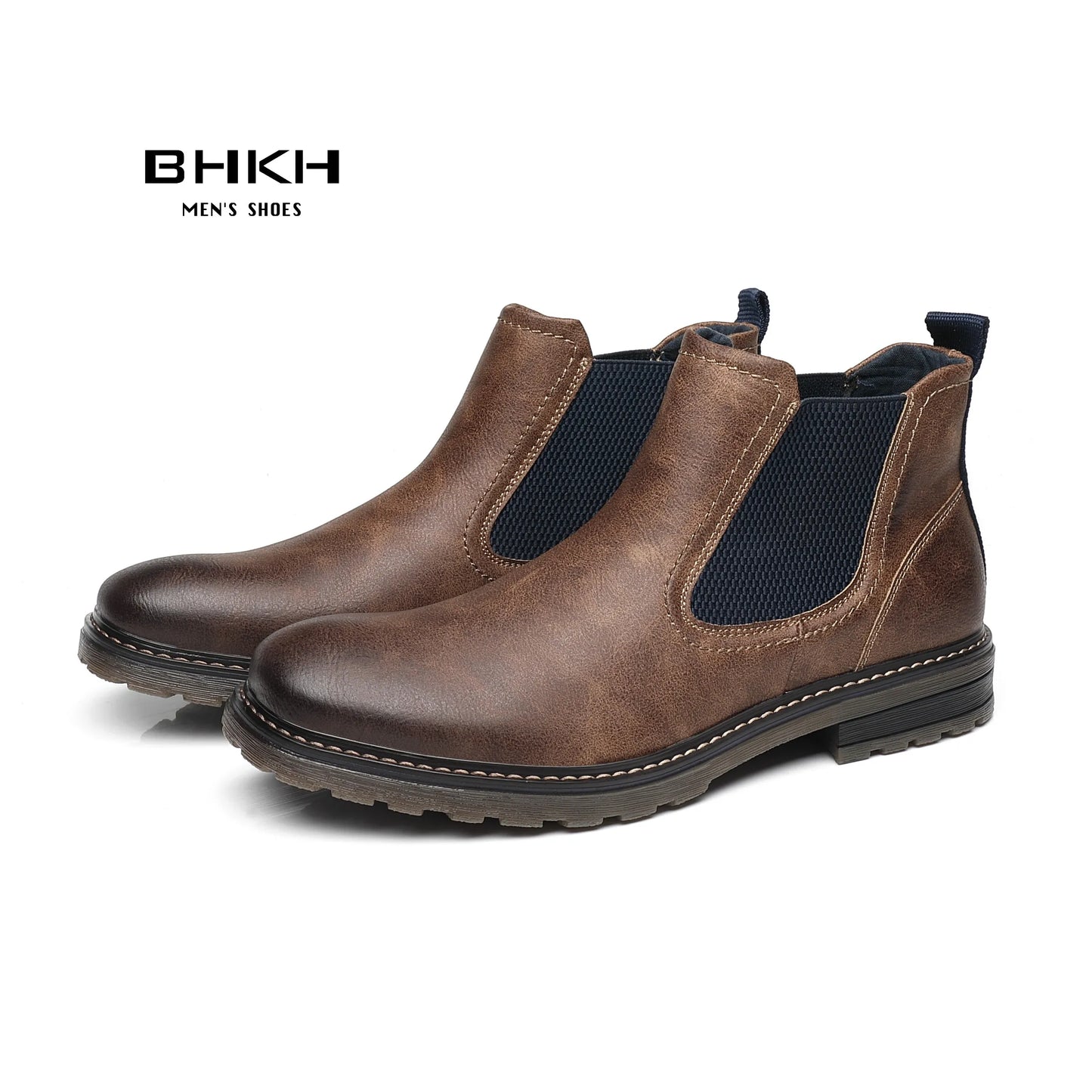 BHKH 2025 Men Chelsea Boots New Winter Men Boots  Soft Leather Elastic Strap Ankle Boots Smart Formal Business Casual Man Shoes