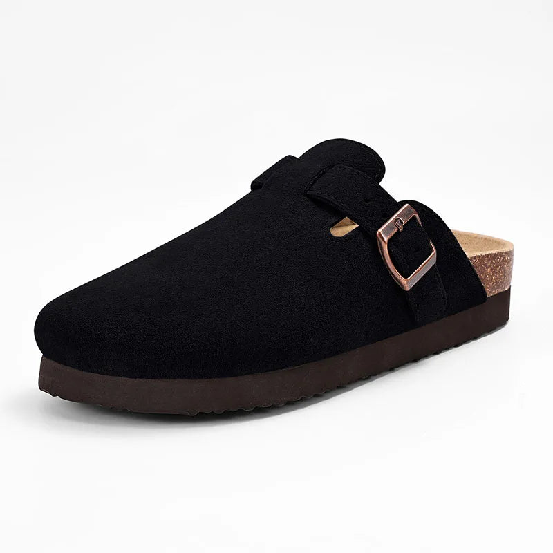 Comwarm Fashion Men's Suede Mules Slippers New Women Clogs Cork Insole Sandals With Arch Support Outdoor Beach Slides Home Shoes