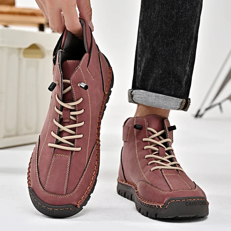 Handmade Leather Men's Boots Breathable Booties Casual Leather Shoes Man Outdoor Design Sneakers For Men Ankle Boots Boats