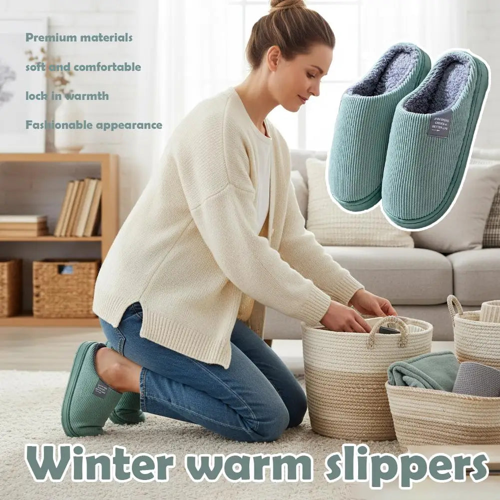 Winter Warm Fur Slippers Men Women Couples House Non Slip Soft Shoes Comfort Flat Heel Home Indoor Bedroom Plush Slippers