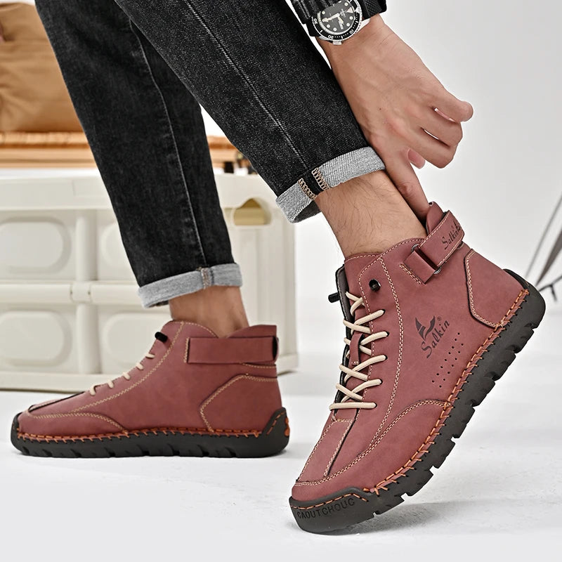 Handmade Leather Men's Boots Breathable Booties Casual Leather Shoes Man Outdoor Design Sneakers For Men Ankle Boots Boats