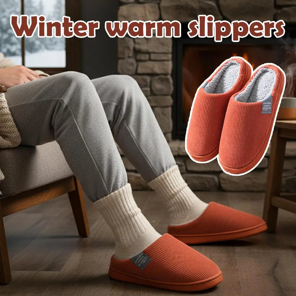 Winter Warm Fur Slippers Men Women Couples House Non Slip Soft Shoes Comfort Flat Heel Home Indoor Bedroom Plush Slippers