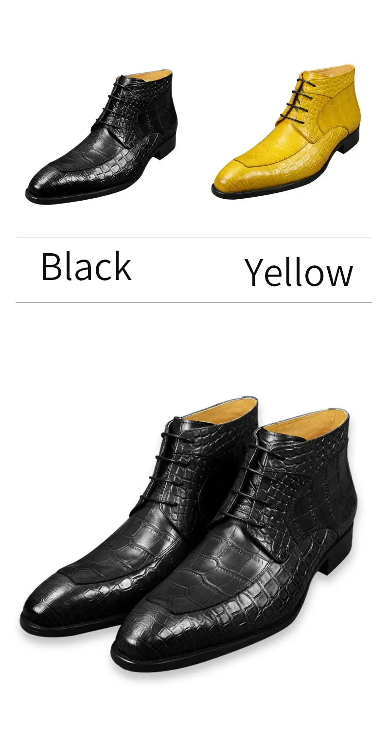 Genuine cow leather with crocodile skin printing lace up shoes Style Solid Boots Sneakers Men's Black yellow oversize Big Size48