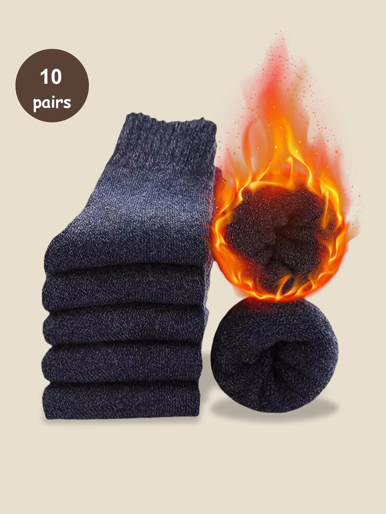 5/10 Pairs Men Retro Solid Color Casual Wool Socks Winter Warm Mid Length Sock Ultra Thick Men Antifreeze Cashmere Socks