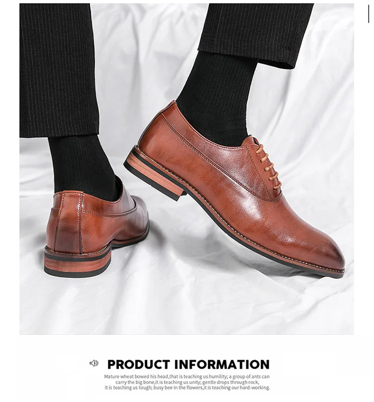 Gentleman's Leather Shoes with Rubber Sole Men's Formal Shoes Low Top Sharp Toe Leather Patchwork Business Shoes for Adults