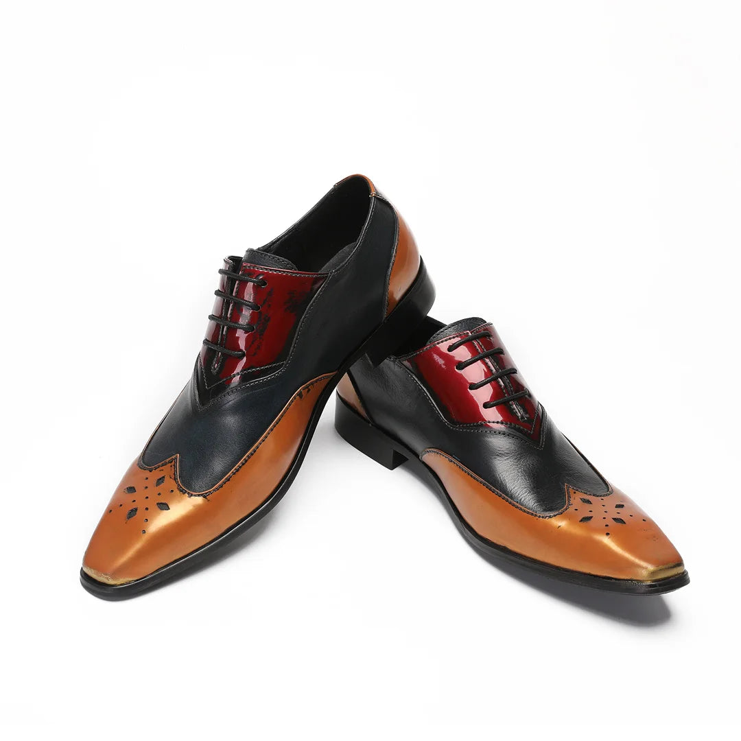 Men's Genuine Leather Fashion Graffiti Designer Flats Metal Pointed Toe Party Dressing Shoes plus Size