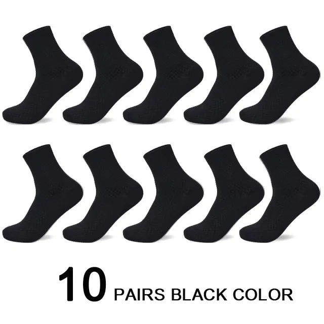 10 Pairs/Lot Men's Bamboo Fiber Socks Autumn Long Black Business Casual Man Dress Sock Gift Plus Size 42-45
