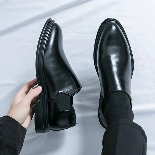 Men's riding boots British low-top short leather boots men's business formal leather shoes genuine leather casual Chelsea boots