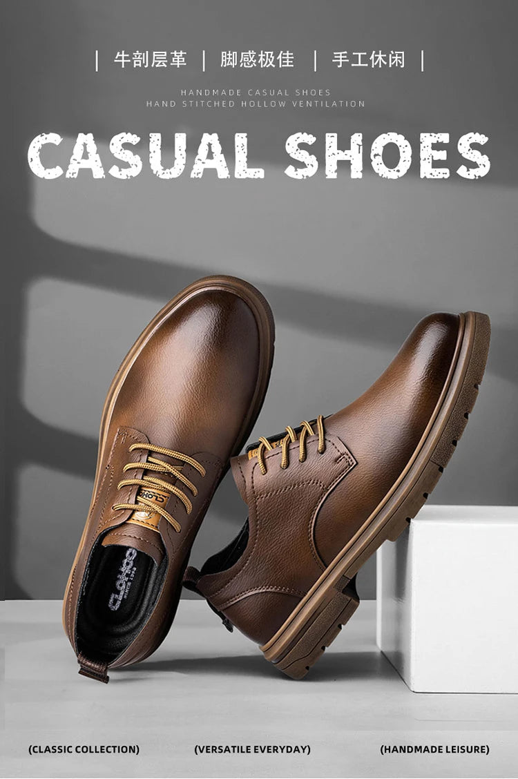 52/2000  CLOHOO handmade men's shoes business casual leather shoes breathable soft sole comfortable classic lace-up men's shoes