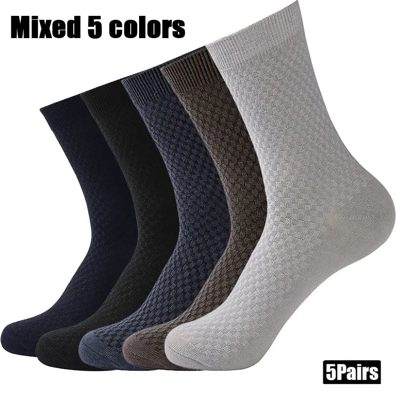 5 Pairs Men Bamboo Fiber Crew Socks Man High Quality Spring Autum Winter Business Breathable Male Dress Ankle Socks