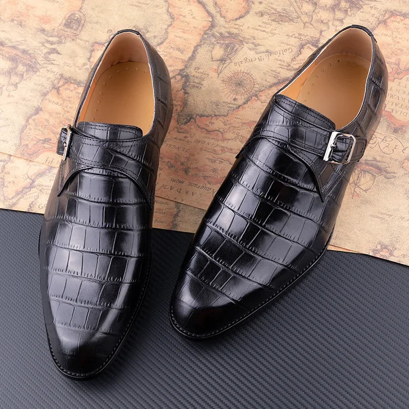 Elegant Men's Stylish Monk Strap Shoes Comfortable Genuine Leather Daily Wear Business Casual Buckle Luxury Dress High Quality