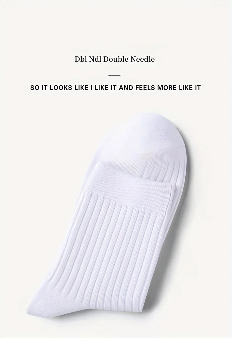 6 Pairs of Men's Pure Color Vertical Pattern Mid-Calf Socks, Versatile Black Socks for Business All Seasons, Breathable