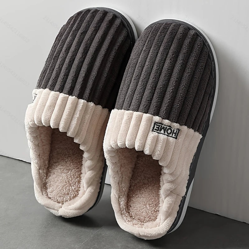 Winter Warm Fur Slippers for Men Women Couples House Non Slip Soft Shoes Comfort Flat Heel Home Indoor Bedroom Plush Slippers