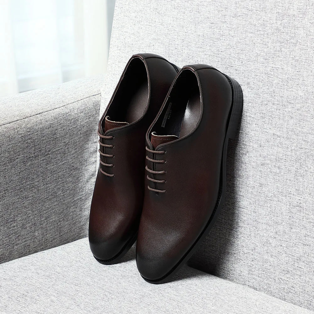 Classic Handmade Mens Dress Shoes Genuine Leather Whole Cut Round Toe Oxford Shoes Business Wedding Formal Suit Shoes Man