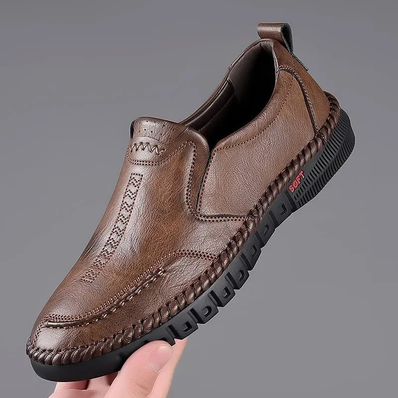Men's Hand Stitched Genuine Leather Slip On Shoes Business Formal Occasion Wedding Party Footwear Leisure Official Board-Shoes
