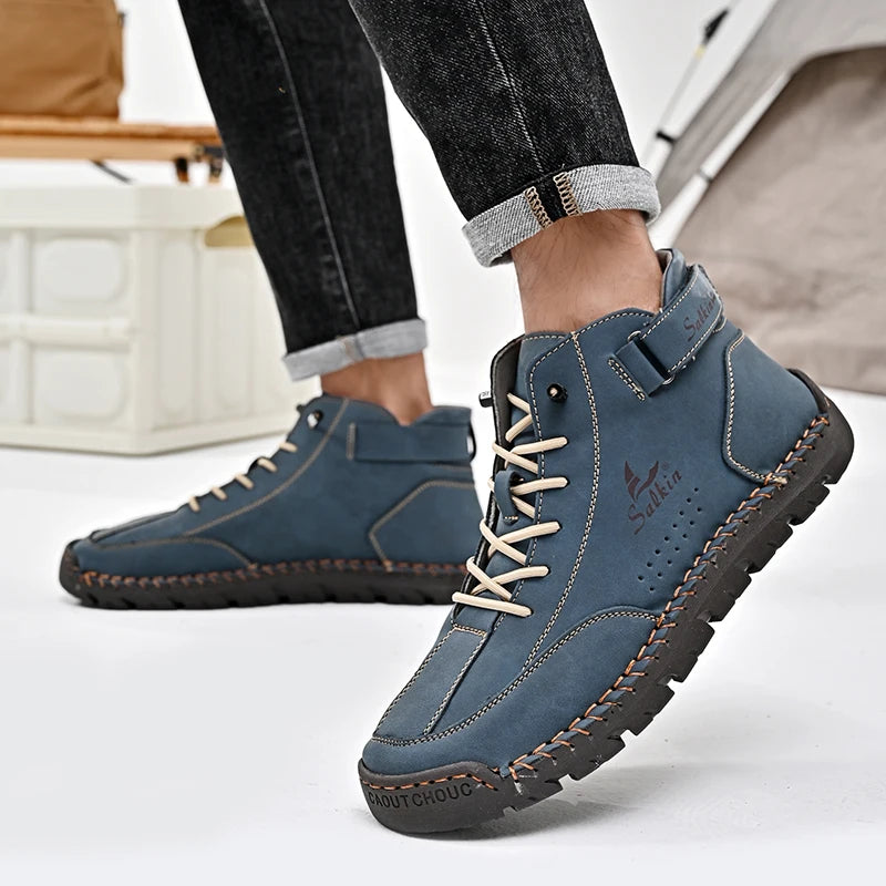 Handmade Leather Men's Boots Breathable Booties Casual Leather Shoes Man Outdoor Design Sneakers For Men Ankle Boots Boats