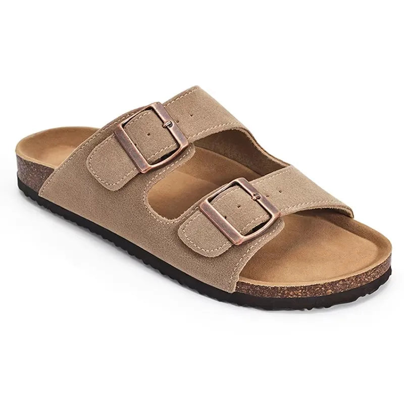 Comwarm Fashion Men's Suede Mules Slippers New Women Clogs Cork Insole Sandals With Arch Support Outdoor Beach Slides Home Shoes